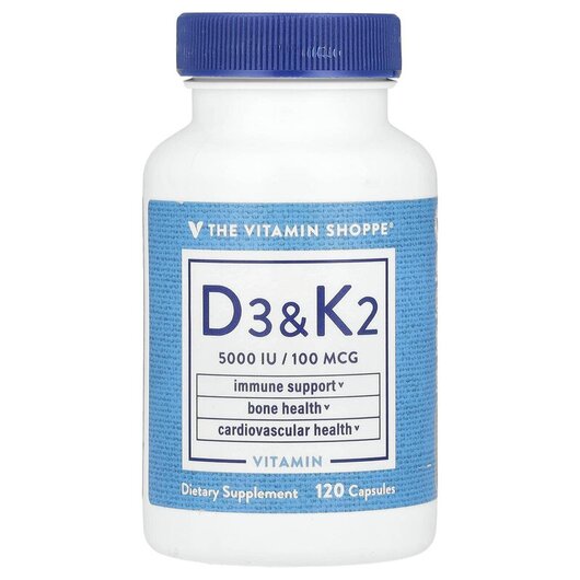 Основне фото товару Vitamin D3 & K2 Основне фото товару TheVitaminShoppe, Vitamin D3 & K2, Вітамін D, 120 капсул