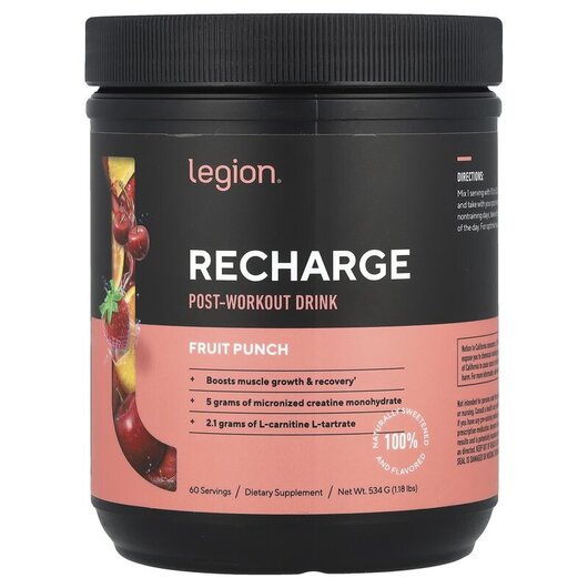 Основне фото товару Recharge Post-Workout Drink Fruit Punch, Пост Вокраут, 534 г