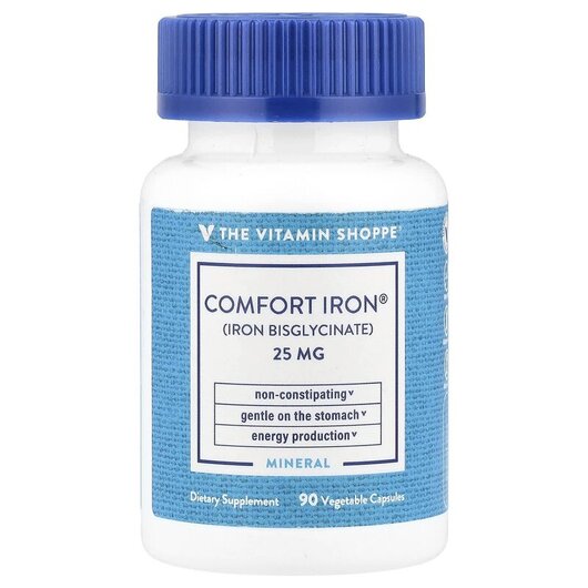 Основное фото товара TheVitaminShoppe, Железо, Comfort Iron 25 mg, 90 капсул