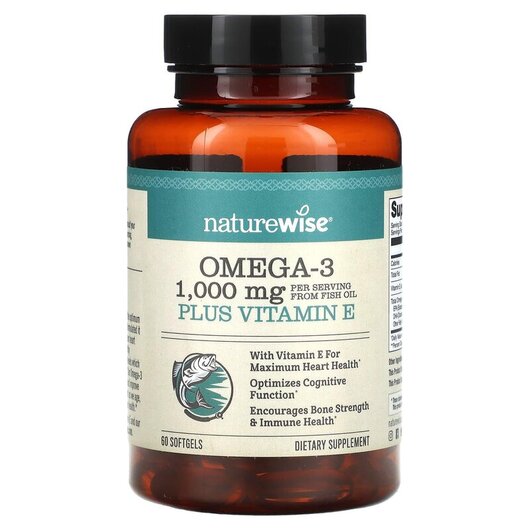 Основне фото товару Omega 3 Plus Vitamin E Основне фото товару Naturewise, Omega 3 Plus Vitamin E, Вітамін E Токофероли, 60 капс
