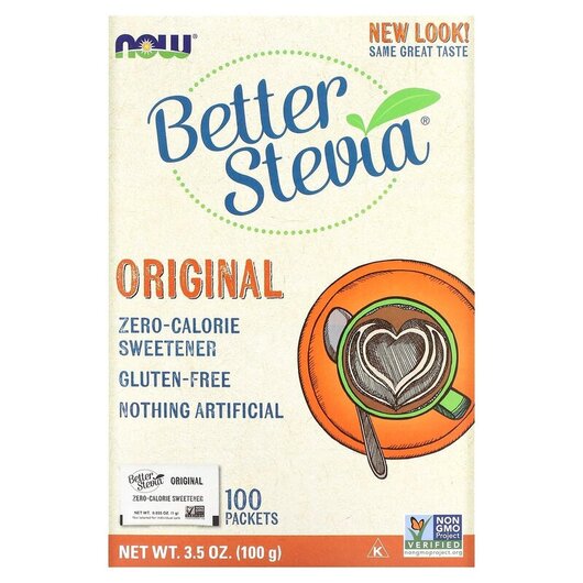 Основное фото товара Better Stevia Zero Calorie Sweetener Original 100 Packets Основное фото товара NOW Foods, Стевия 100 пакетиков, Better Stevia, 100 г