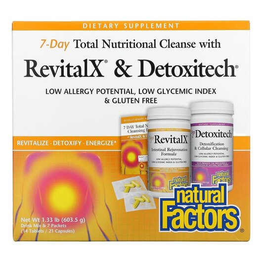 Основное фото товара 7-Day Total Nutritional Cleansing with RevitalX & Detoxitech Основное фото товара Natural Factors, Детокс и очистка, RevitalX & Detoxitech, 603